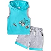SANMIO Toddler Boy Clothes Summer Outfits Hoodie Sleeveless Tank Tops and Shorts Set with Pockets 2 Piece Clothing Set