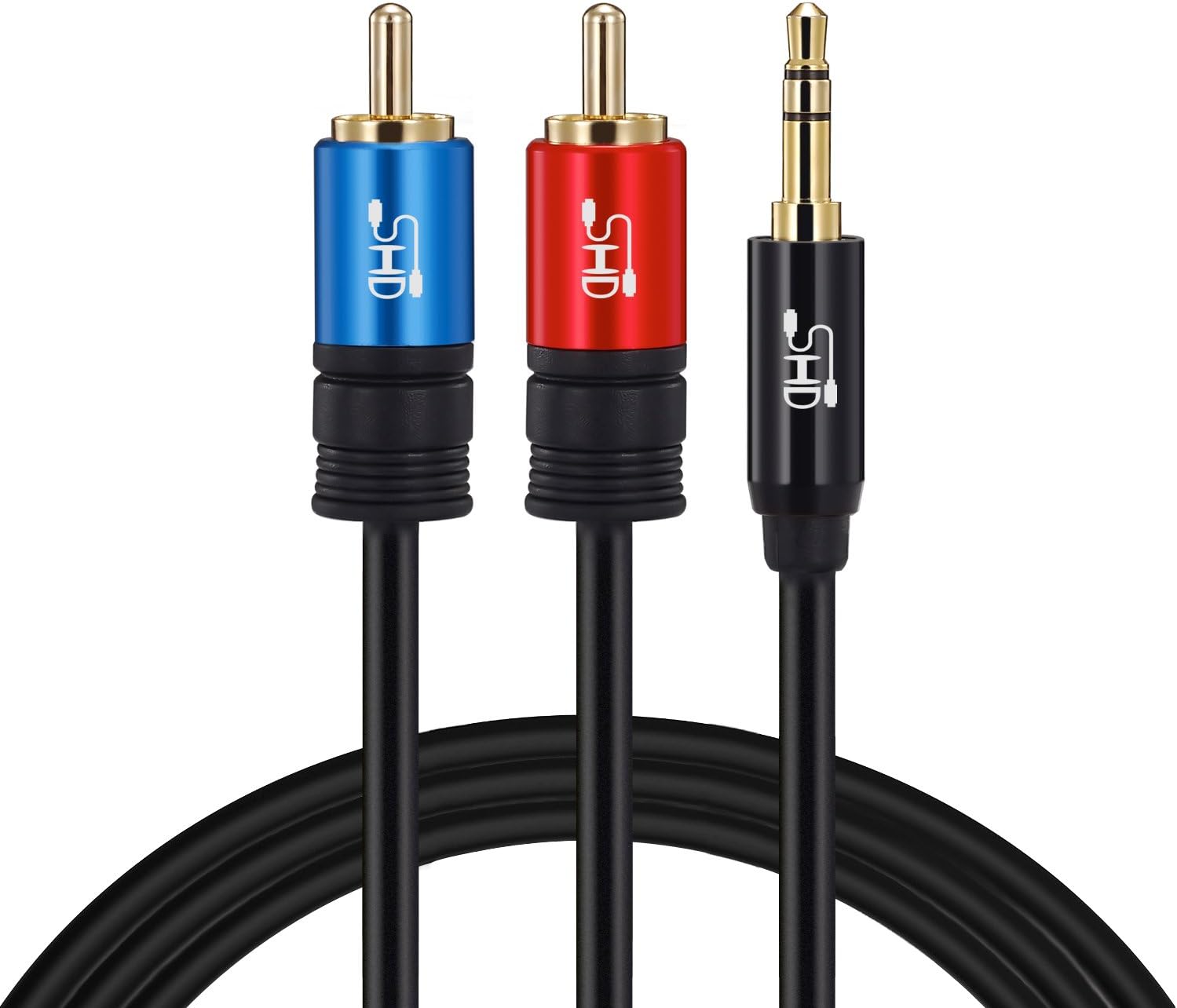 SHD 3.5mm Aux to 2RCA Y Splitter Stereo Audio Cable Male Type OFC Conductor High Flexible PVC Jacket Dual Shielding Gold Plated High End Metal Shell-Black 3Feet/1m: Home Audio & Theater