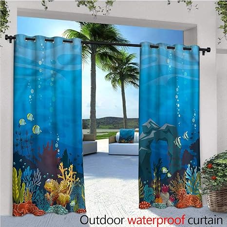 Amazon Com Warmfamily Aquarium Patio Curtains Fish Coral And