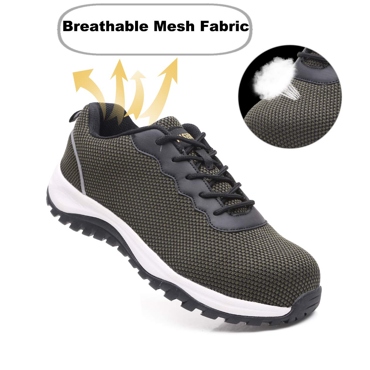 aeepd Steel Toe Shoes Men, Safety Work Sneakers Reflective Strip Industrial & Construction Shoe Yellow