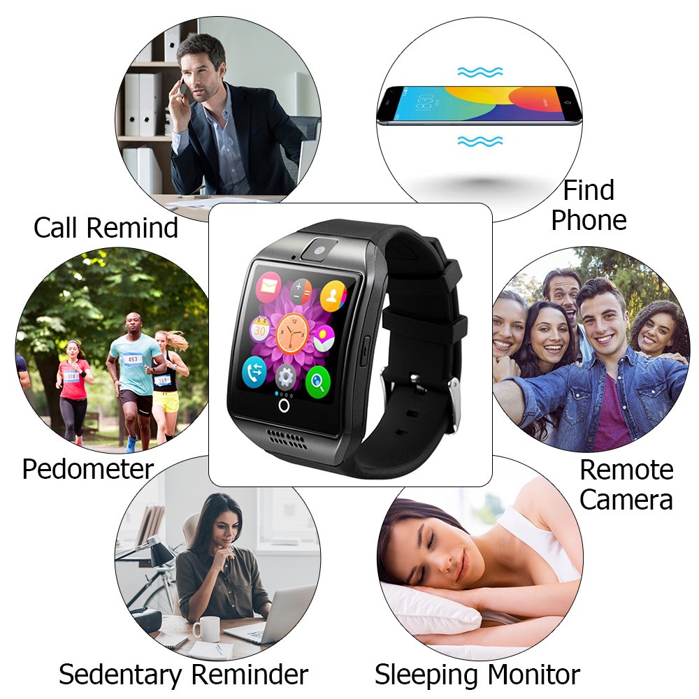 Bluetooth Smart Watch,gearlifee Android IOS Curved-Screen Smartwatch Smartphone Fitness Tracker Watch for Men,with Camera,SIM TF Card Slot,Pedometer,Sleep Monitor for iPhone,Sumsang,Huawei,Sony,LG,Google,HTC,Xiaomi(Black)