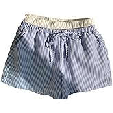 BEAUDRM Girl's Striped Mini Shorts Bowknot Elastic Waist Wide Leg Summer Shorts with Pocket
