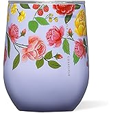 Corkcicle Stemless Insulated Wine Glass Tumbler - Keeps Beverages Cold 6 Hrs Hot 3 Hrs - Stainless Steel - Easy-Grip - Gift for Mom - Great for Mother's Day or Christmas - 12 oz - Roses Purple