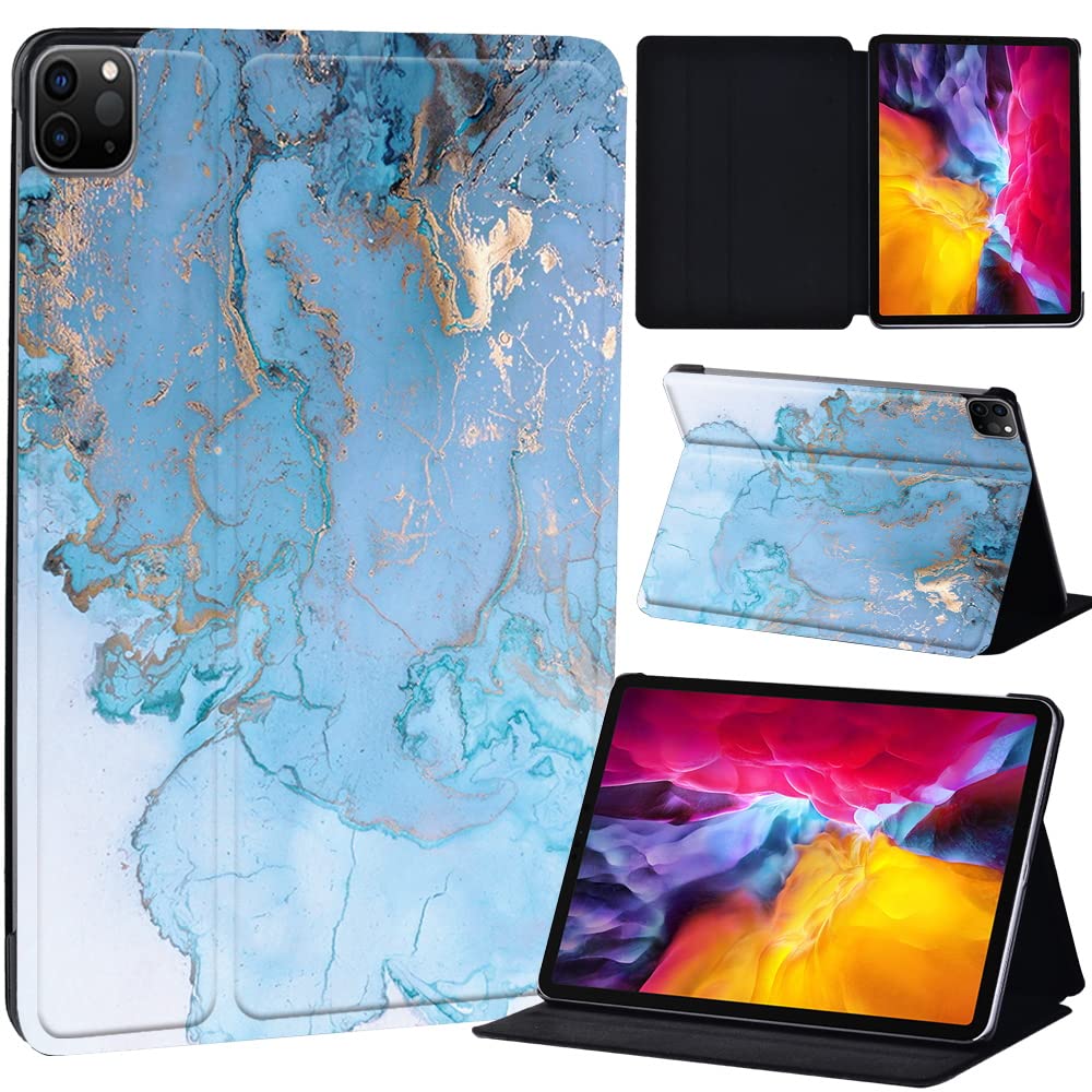 PU Leather + hard shell Ultra slim lightweight Folio Flip Tablet Stand Smart Cover Case Fit iPad Air 4 10.9" (2020) / iPad Pro 11" (2018 2020 2021) (blue oil pattern marble)