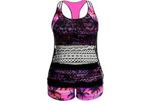 Holipick Plus Size Tankini Swimsuit for Women Two Piece Tummy Control Bathing Suit Blouson Racerback Tankini Top with Shorts