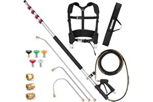 GIANTOOL 24 FT Pressure Washer Extension Wand with Telescoping Pole, Gutter Cleaner Attachment, 3 Adapters, 5 Spray Nozzles & Support Belt Power Washer Extension Wand for Wall Roof Gutter