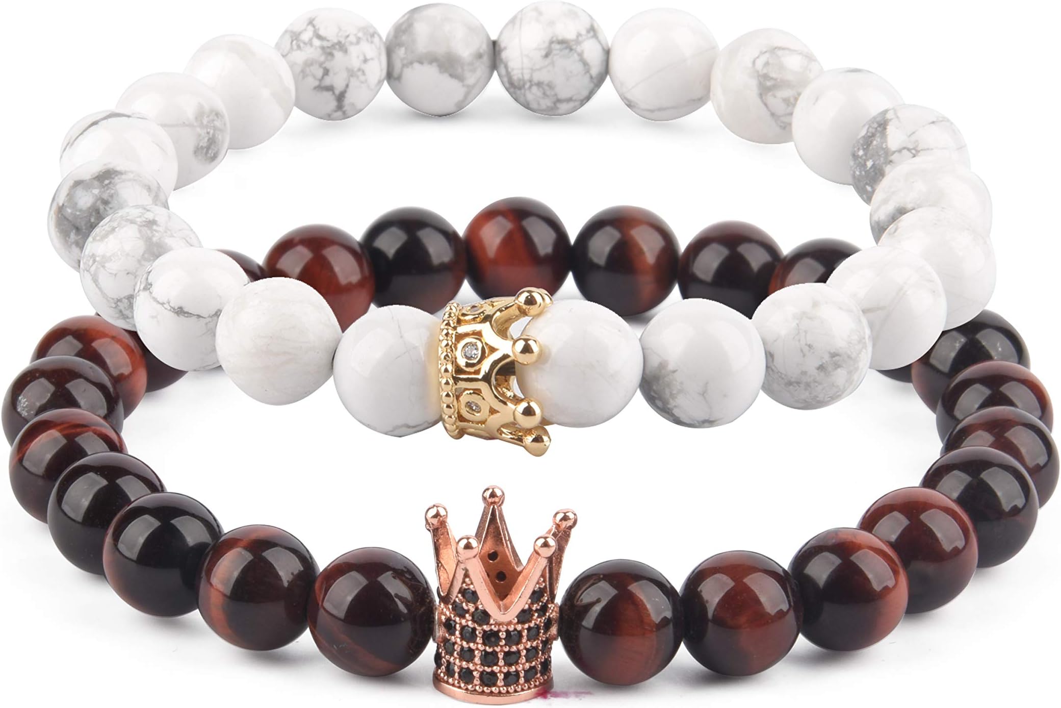 Distance Bracelets with Jewellery Bag & Meaning Card | Strong Elastic | Friends Relationship Couples His Hers Black Agate Onyx White Howlite