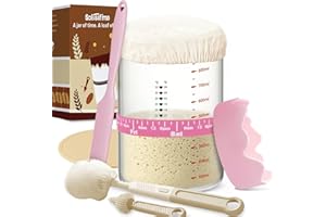 Pro Sourdough Starter 10-In-1 Kit – 34 Oz Glass Jar With Lid, Cloth Cover, Date Band, Brush, Temp Strip, Silicone Spatula, He