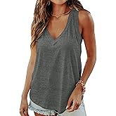Smile Fish Women Summer Deep V Neck Tank Top Loose Fit Flowy Sleeveless Shirt