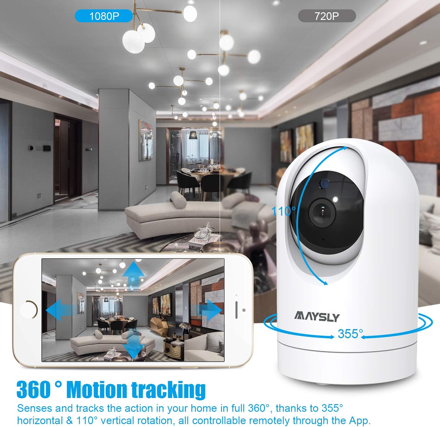 Maysly 1080P Wireless WiFi Security Camera with Night Vision Wide View