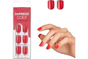 KISS imPRESS Color Press-On Manicure, Gel Nail Kit, PureFit Technology, Short Length, “Corally Crazy”, Polish-Free Solid Color Mani, Includes Prep Pad, Mini File, Cuticle Stick, and 30 Fake Nails
