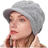 Aksod Winter Hats Knitted Beanie Hat with Visor Slouchy Skull Hat Warm Beanie Cap Headwear for Women