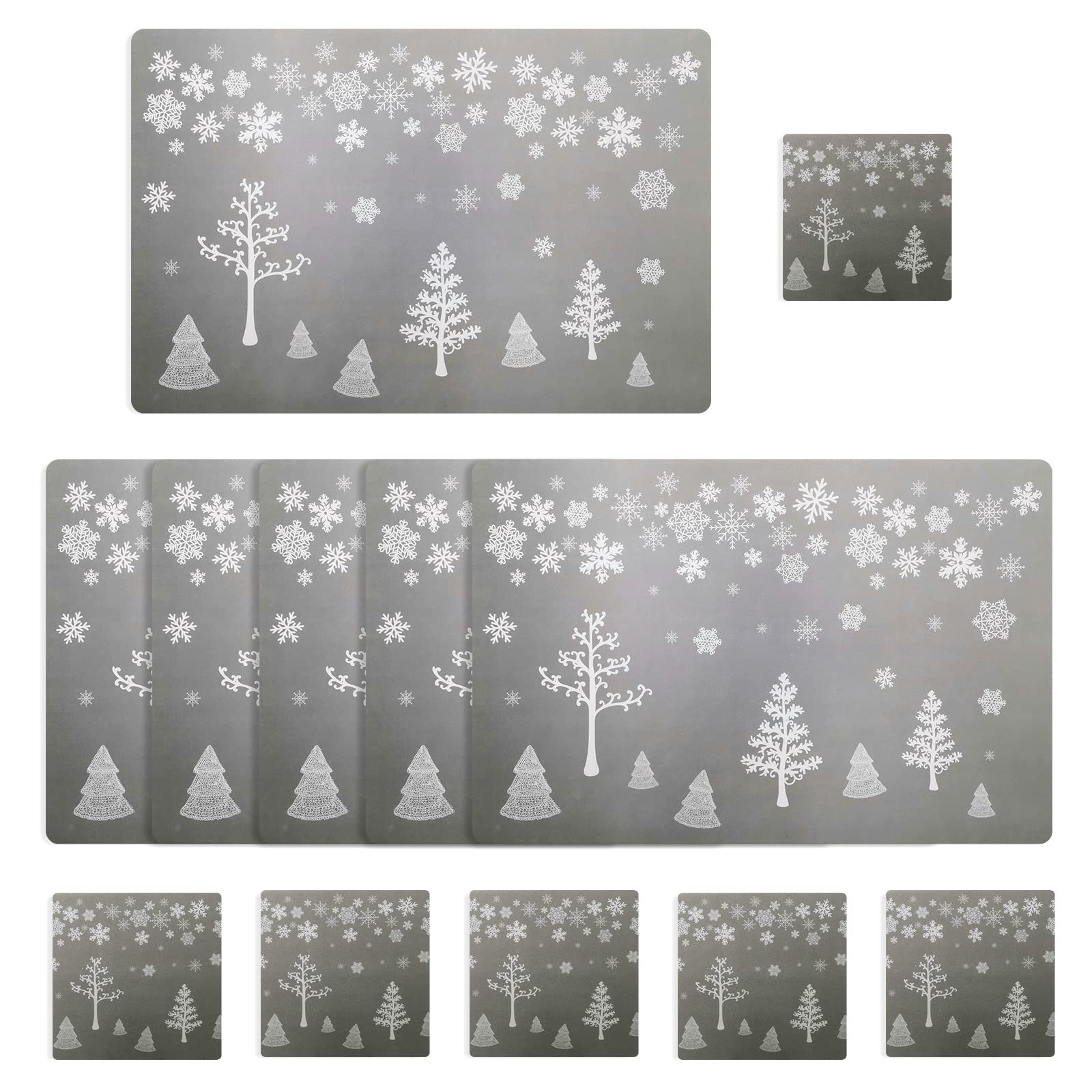 12 PCS Christmas Table Place Mats and Coasters Set, 6PCS Xmas Table Mats & 6PCS Xmas Cup Mats for Holiday Dining Décor