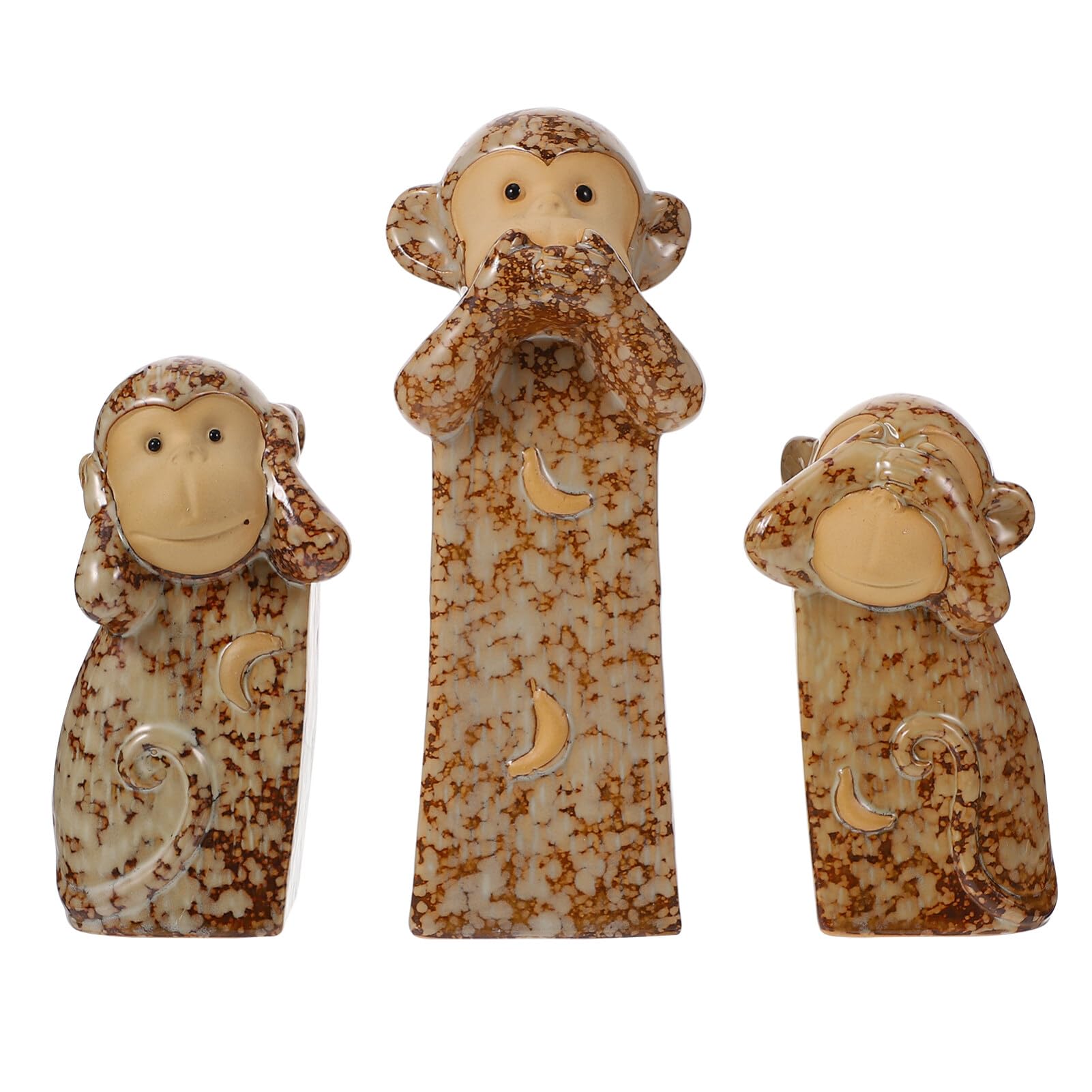 HOMSFOU 3 Statues 3pcs Ceramic Monkey Figurines Speak No Evil Three Truths of Abstract Figurines Wisdom Monkey Sculptures Home Decor Accents