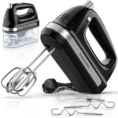 BAIGELONG 300W Hand Mixer, 5 Speeds + Turbo, 5 Attachments, Black