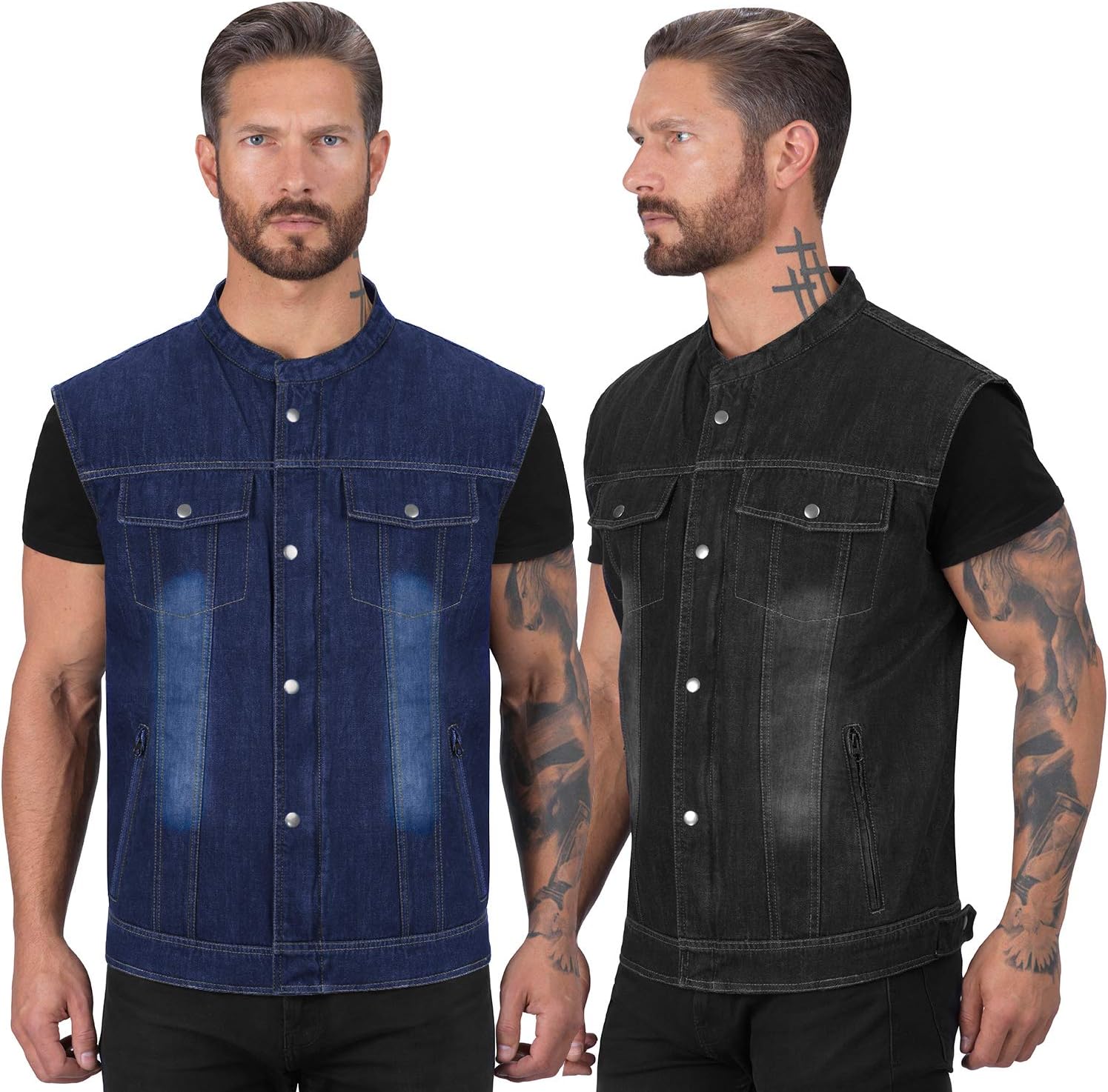 mens black denim motorcycle vest