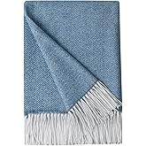 BOURINA Decorative Herringbone Faux Cashmere Fringe Throw Blanket Lightweight Soft Cozy for Bed or Sofa Farmhouse Outdoor Throw Blankets, 50" x 60", Navy