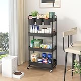JIUYOTREE 4-Tier Rolling Storage Cart with Lockable Wheels Black view 4