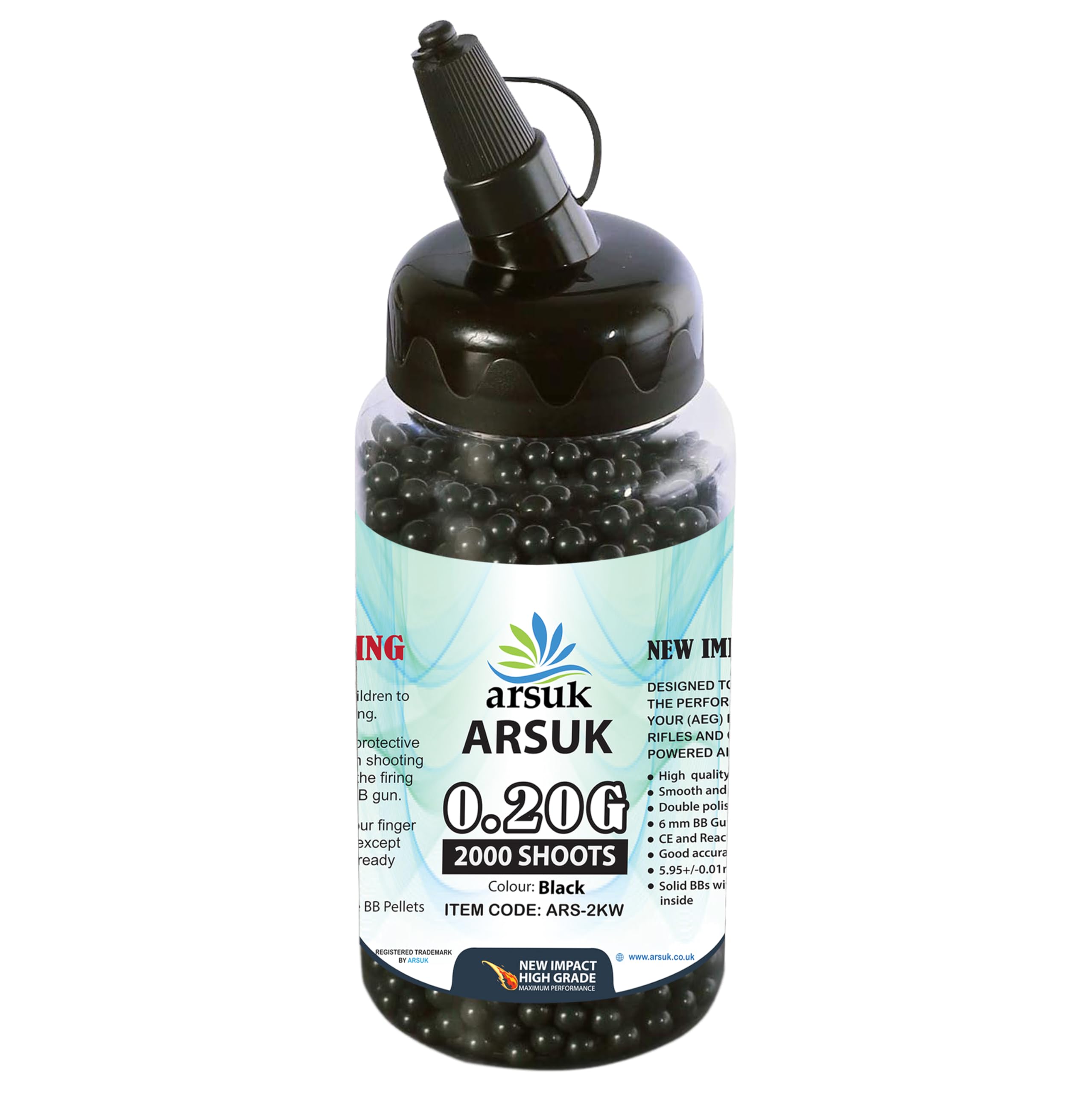 ARSUK 6mm Airsoft BB Pellets – 0.20g Black – 2000 Count – Smooth, Seamless Plastic Rounds for Reliable Performance in Practice, Training, and Recreational Games