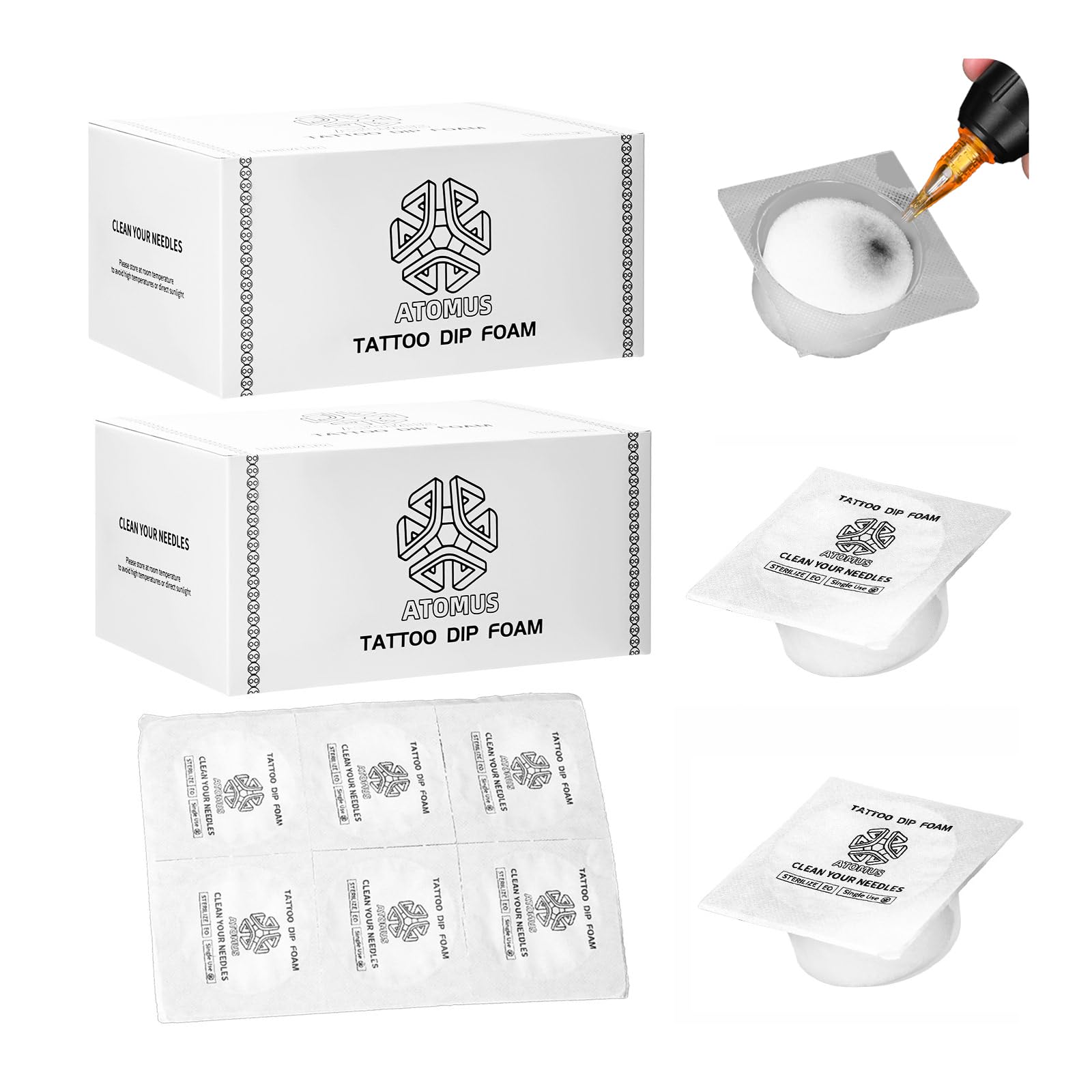 ATOMUS 36pcs Dip Foam Tattoo Needles Cleaning Dip Cups Rinse Caps Tip Rinse Dip Clean Professional Cartridge Needles Dip Foam Cleaning