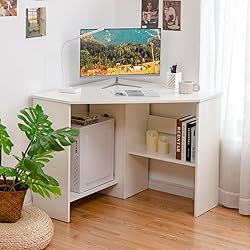 Tangkula White Corner Desk - 90 Degrees Triangle