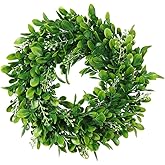 LSKYTOP 11" Boxwood Wreath with Artificial Wreath Green Leaves Door Wall Window Decoration