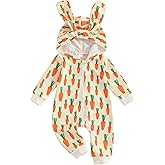 LAGKIYOJ Newborn Baby Boy Easter Outfit Bunny Ear Hooded Long Sleeve Romper Jumpsuit Baby Girl Boy Spring Clothes