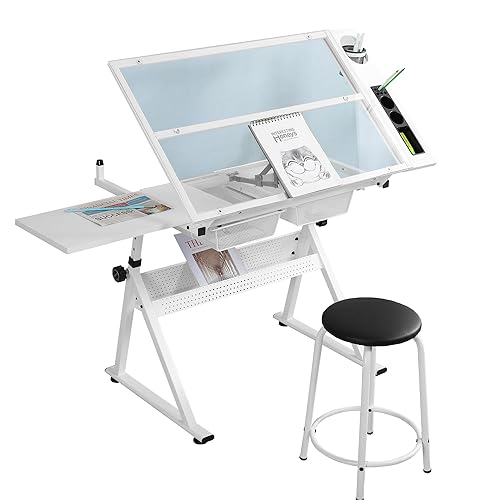 LifeSky Adjustable Glass Drafting Table Height Adjustable Temped