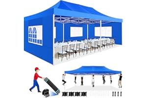 TOOLUCK 13x26 Pop up Tent Heavy Duty Canopy with 6 Sidewalls, All Season 550D Oxford Fabric UPF 50+ Wind Waterproof, Upgrade Commercial Stable Outdoor Large Tent for Party, Wedding, Patio, Blue