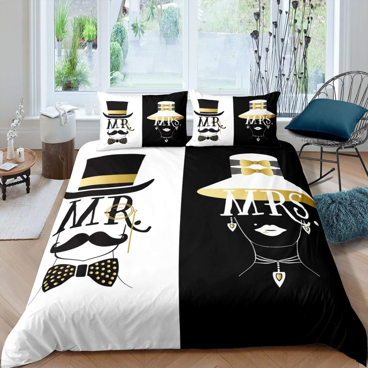 Man And Woman Duvet Cover Couple Pattern Bedding Set Modern Style Comforter Cover For Men Women Adults Bedroom Decor White Black Bedspread Cover Full Size With 2 Pillow Case Amazon Ca Home