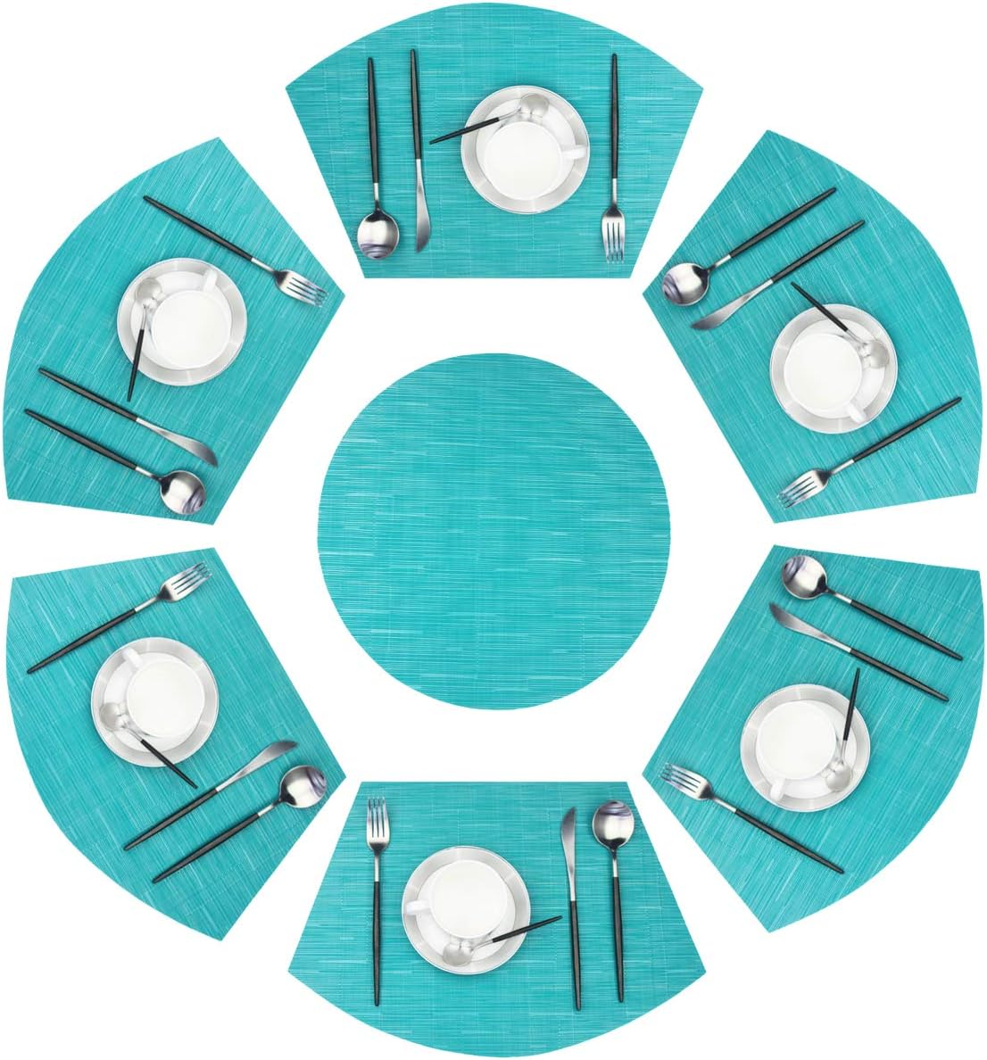 pigchcy Wedge Shape Placemat Set of 6 Placemats with Matching a 14'' Round Placemats
