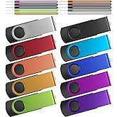 Kepmem Flash Drive 64GB Pack of 10 Thumb Drives Bulk 64 Giga USB Drives Value Metal USB 2.0 Memory Sticks Swivel Pen Drive 64 GB Portable Jump Drive Colorful Multipack Zip Drives for Data Storage