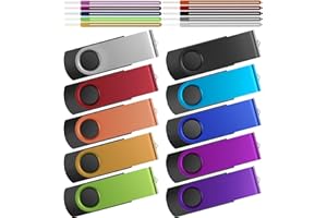 32GB Flash Drive Pack of 10 Thumb Drives Bulk, Kepmem Metal USB 2.0 Memory Sticks Swivel Pen Drive 32 GB, Portable Keychain Jump Drive Colorful Multipack Zip Drives for Data Storage