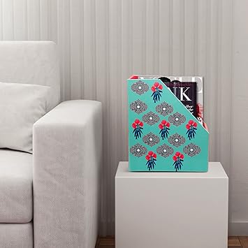 SEJ Floral Blue Magazine cum Newspaper stand/Rack in Wood