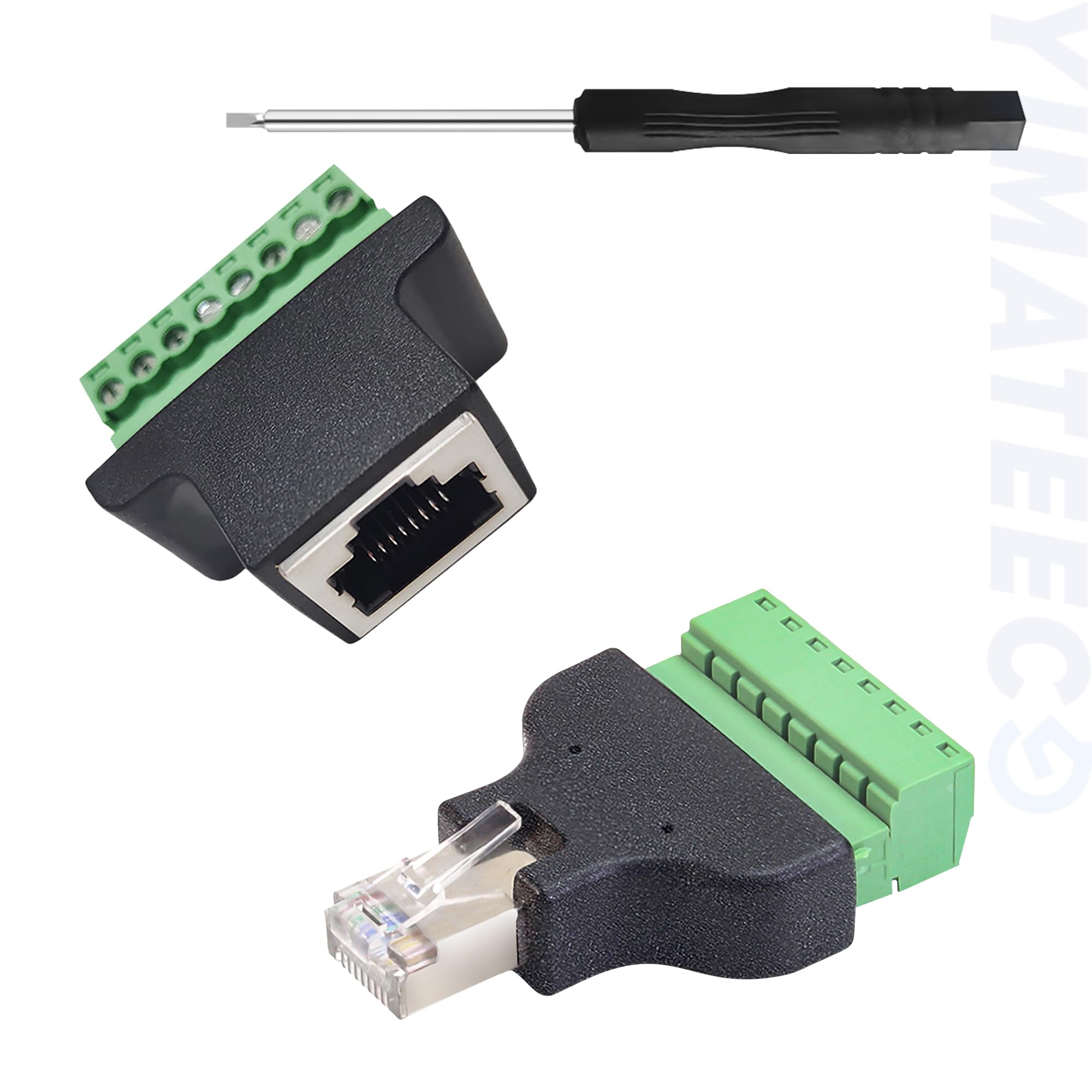 YIMATEECO RJ45 Screw Terminal Adapter, 2Pcs RJ45 8P8C to Terminal Block 8 Pins Screw Terminal Block Plug Converter LAN Network Connector for CCTV/DVR Cat5 Cat5e Cat6 Cat7 (1x Male+1x Female)
