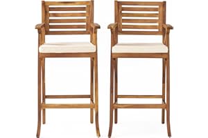 Christopher Knight Home Hermosa Acacia Wood Outdoor Barstools, 2-Pcs Set, Teak Finish