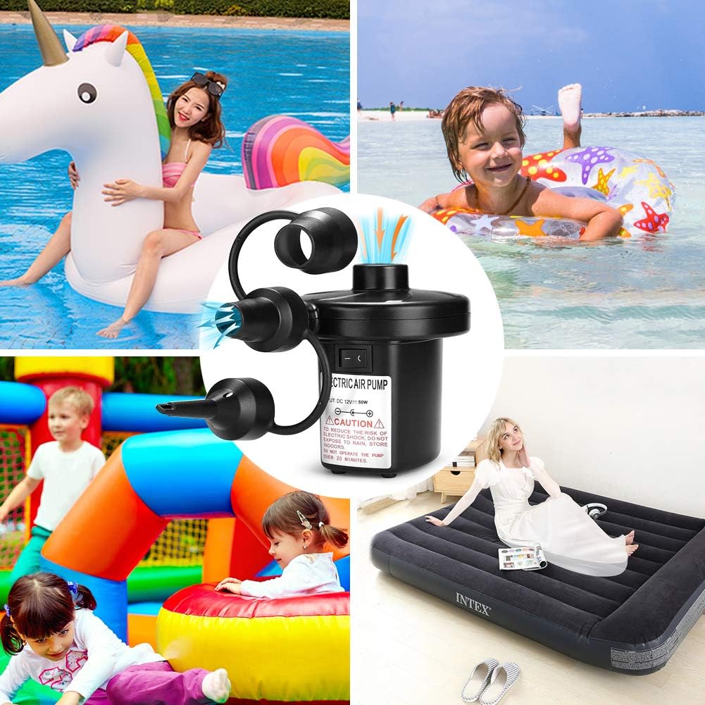 YANX Electric Air Pump, 110V AC/12V DC Portable Air Mattress Pump Two-Way Universal Inflator Electric Pump for Inflatables Pool, Airbeds, etc with 3 Nozzles and 1 Storage Bag: Home & Kitchen
