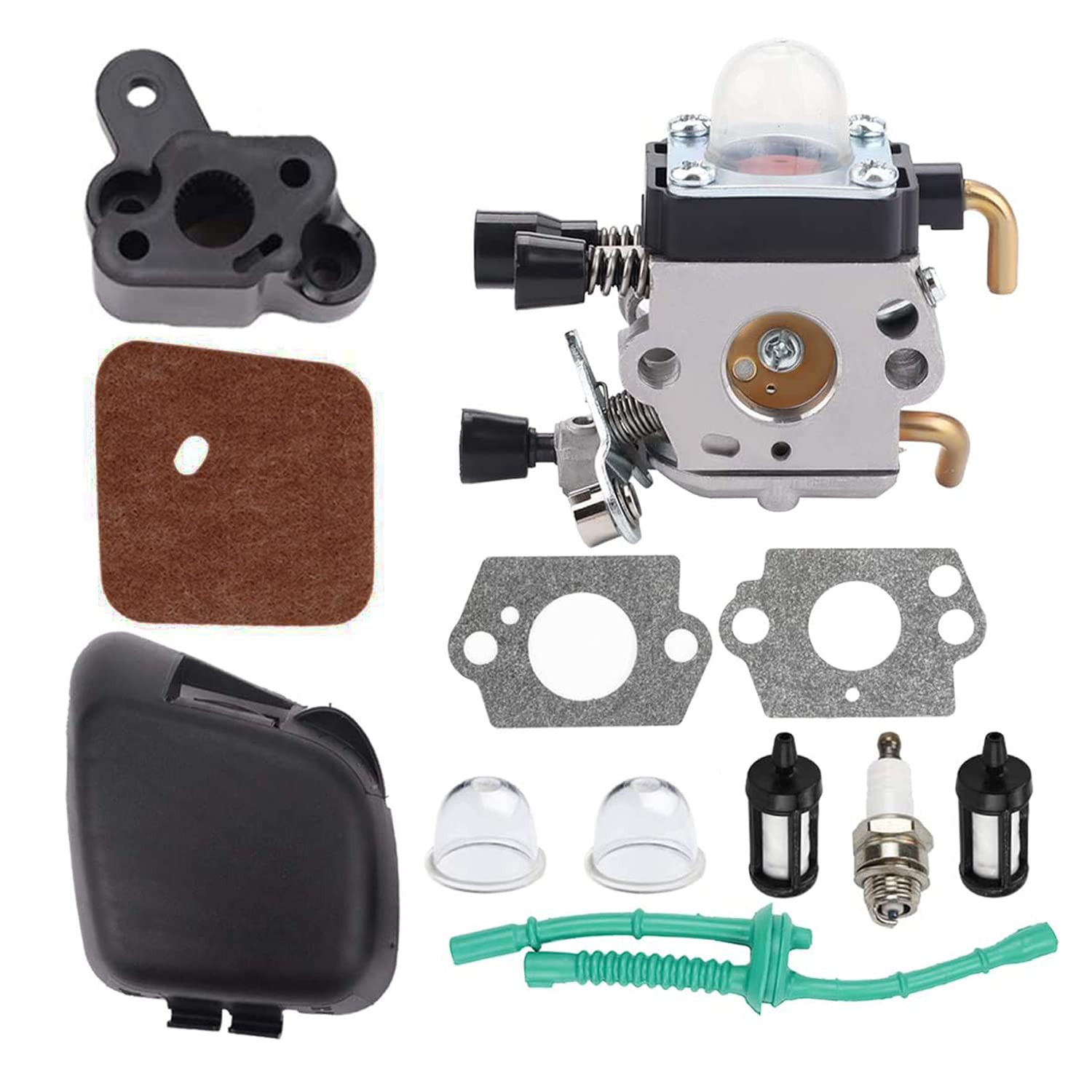 Hippotech C1Q-S97 Carburetor with Air Filter Cover Fuel Line Kit Replacement for Stihl FS38 FS45 FS46 FS55R KM55 HL45 HS45 FC55 FS45C FS46C KM55R FS55C FS55RC String Trimmer
