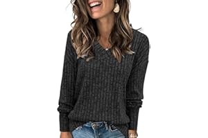 Heymiss Womens Sweatshirts V Neck Long Sleeve Shirts Loose Casual Fall Fashion Sweaters S-2XL