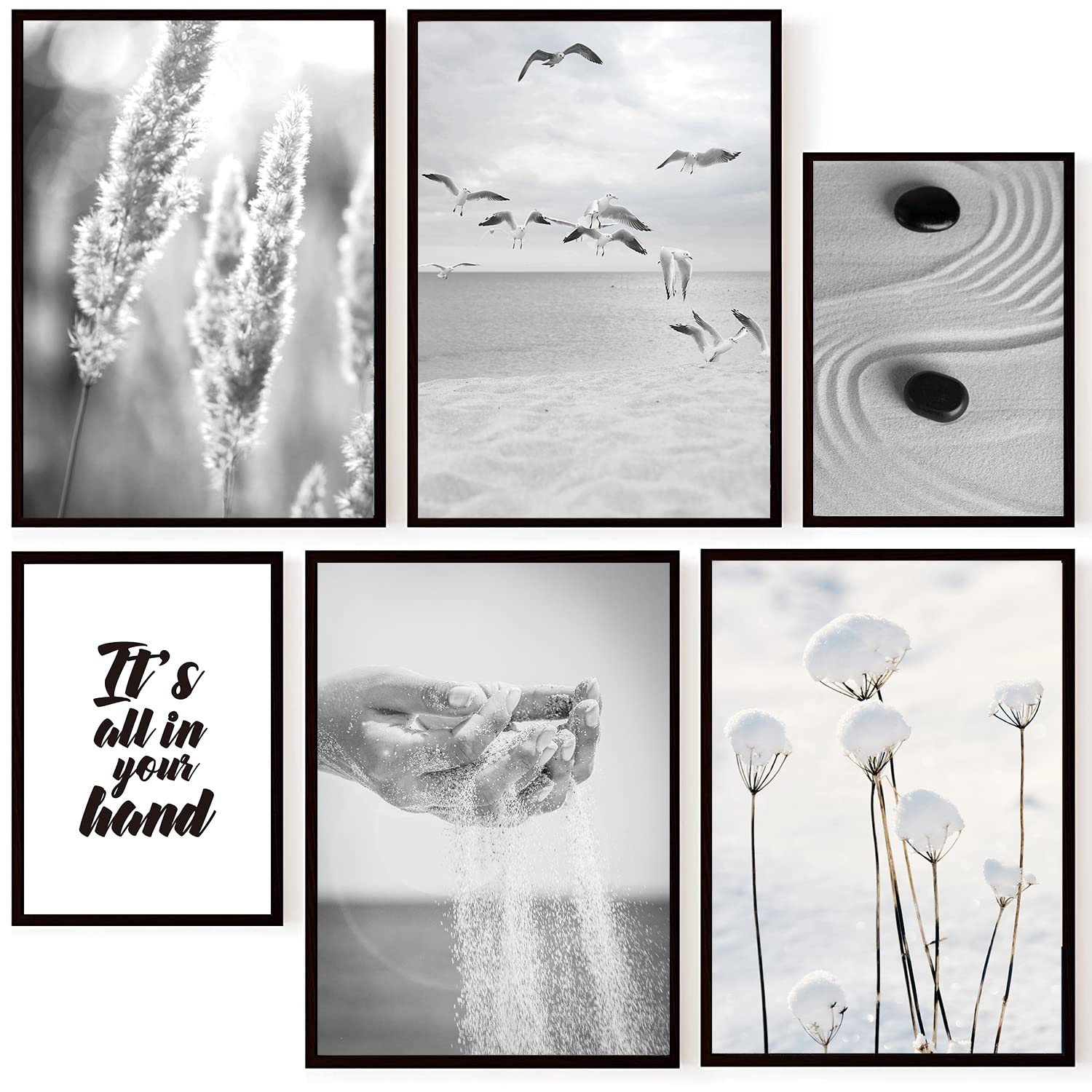 JNAOZI Wall Pictures Pampas Grass, Modern Poster Set, Beach Stylish Wall Pictures, Living Room Decoration Canvas 6 Wall Posters without Frame (Styles 2.4 x A4 + 2 x A5)