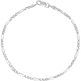 Ritastephens Sterling Silver or Gold Tone Italian 2.1mm Figaro Link Chain Anklet, Bracelet, or Necklace
