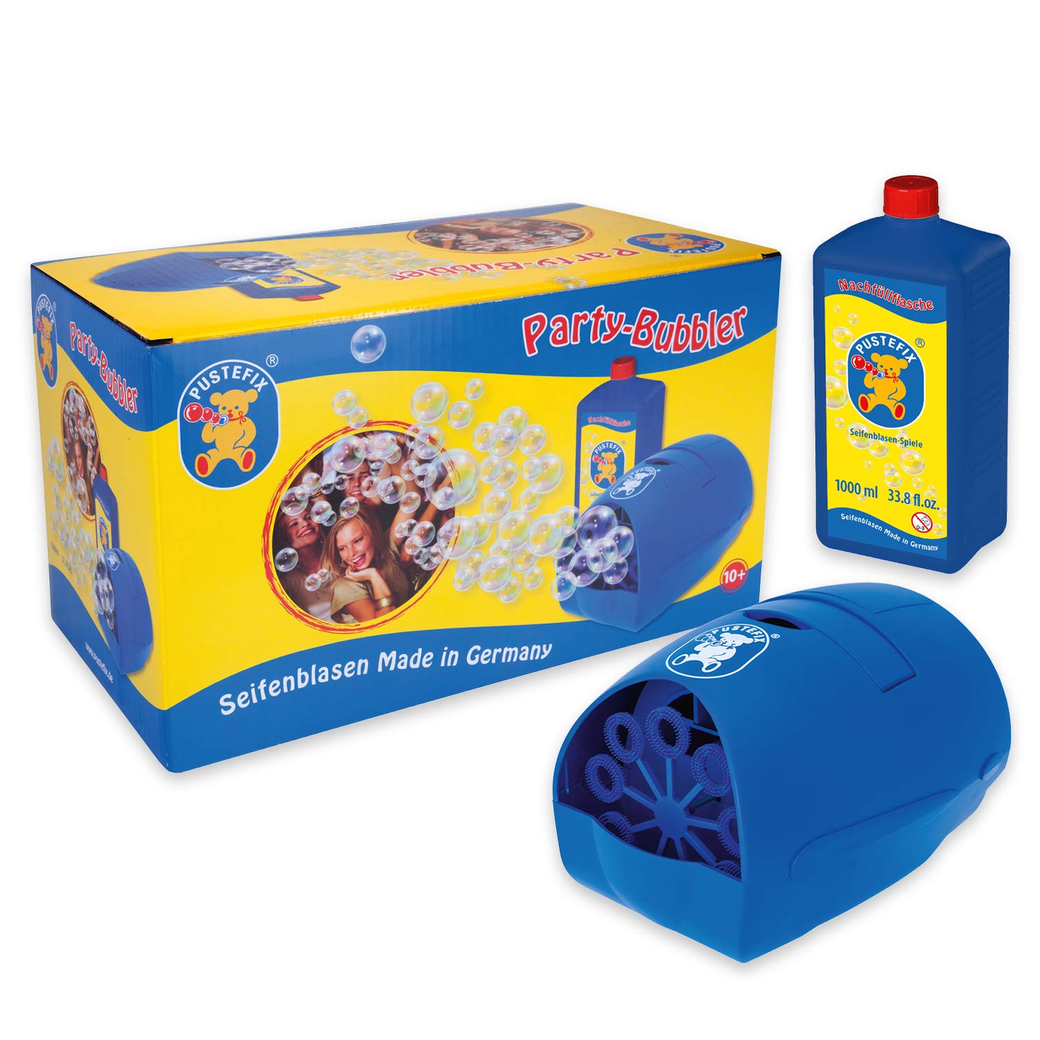 Pustefix Bubble Maker for Kids - 1L Party-Bubbler, Portable, Blue, Unisex - Ideal for Babies & Young Children's Day, Birthday, Engagement, Thanksgiving