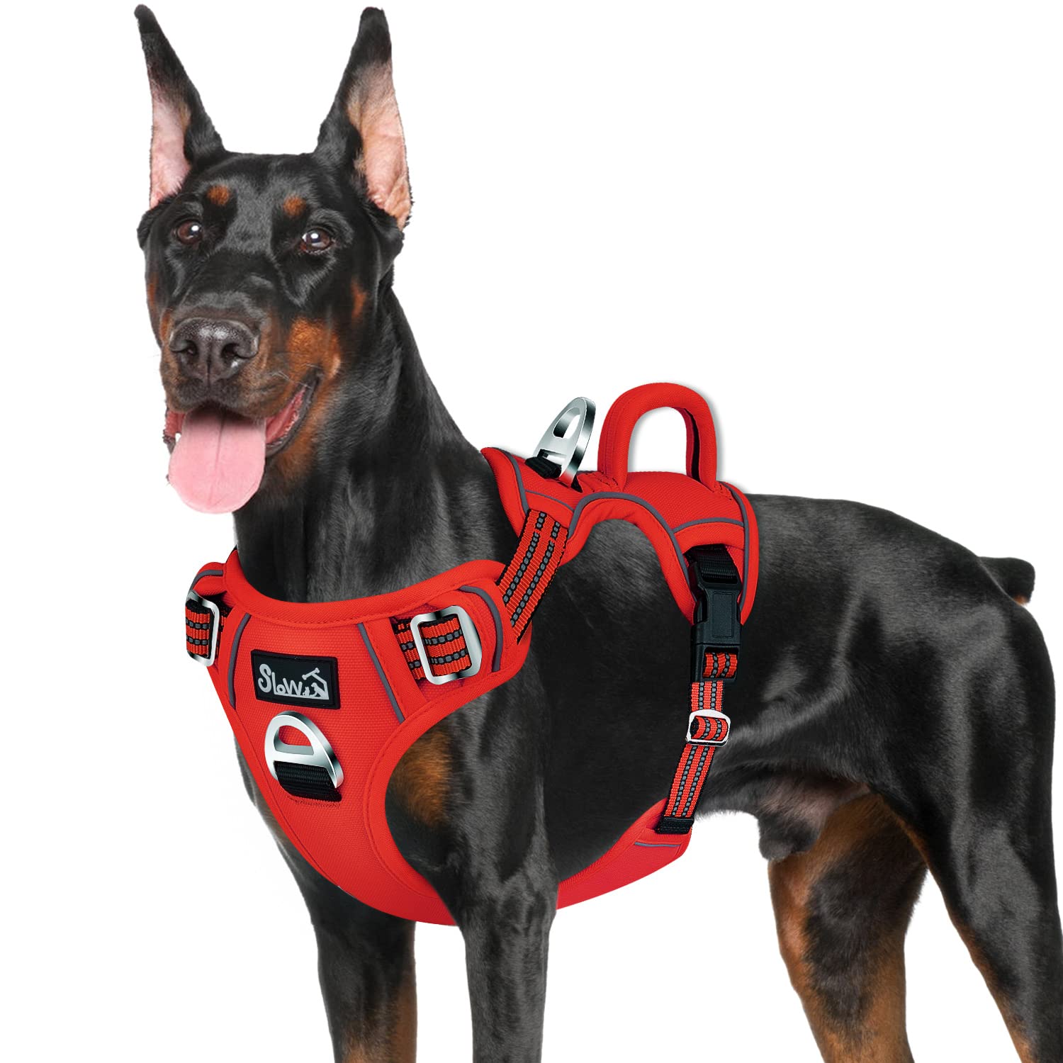 Photo 1 of SlowTon No Pull Dog Harness, Heavy Duty No Choke Pet Harness with 2 Leash Clips and Easy Control Vertical Handle, Adjustable Soft Padded Dog Vest for Small, Medium and Large Dogs (Red, Large)