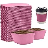 EchoDone Disposable Coffee Cup Sleeves for Hot or Cold Drinks Paper Corrugated Cup Jackets 200 Count Color Pink Fit for 90mm Diameter Cups 10oz 12oz 16oz (Without Cups)