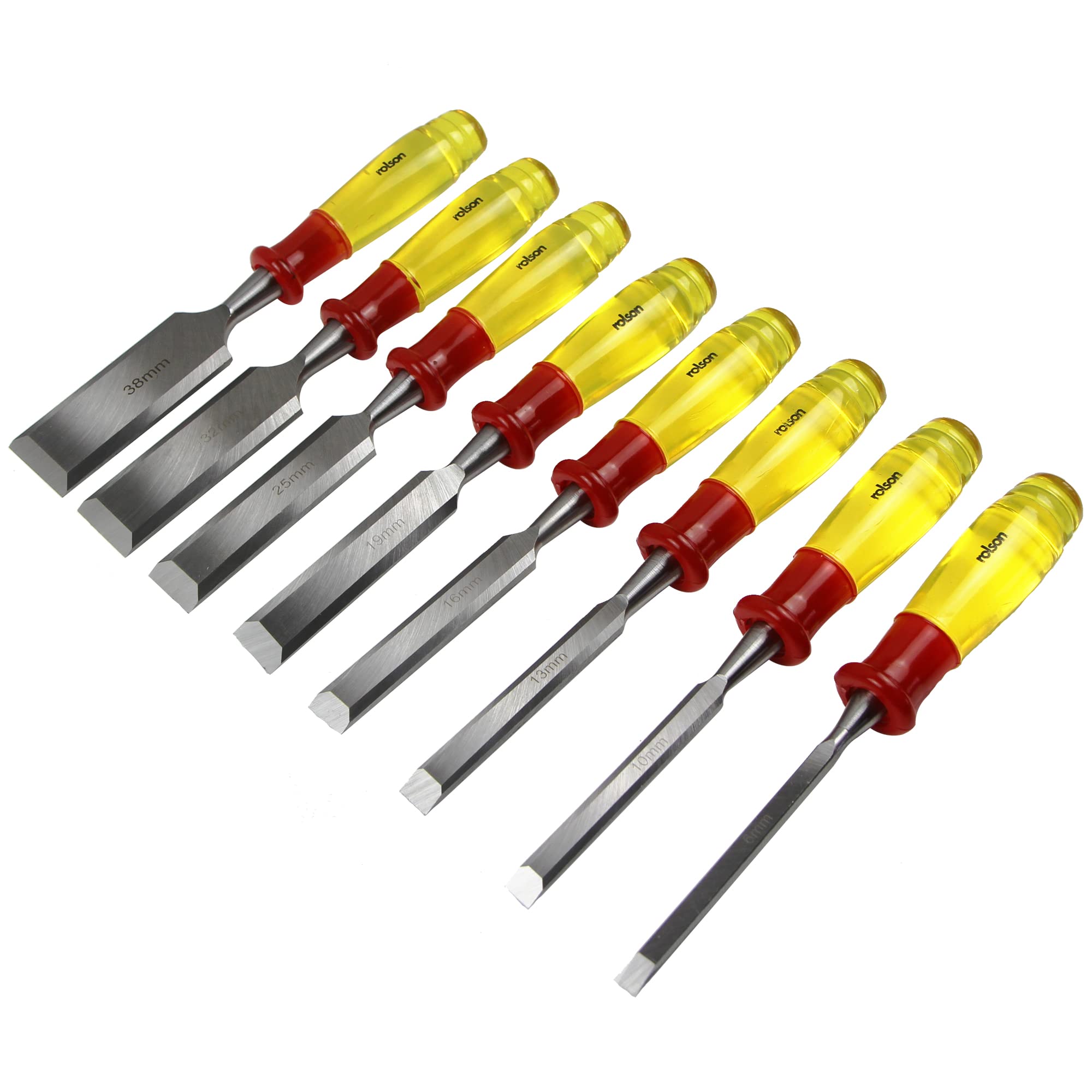 Rolson 56180 Wood Chisel Set with Clear Handle, Transparent, 8pc