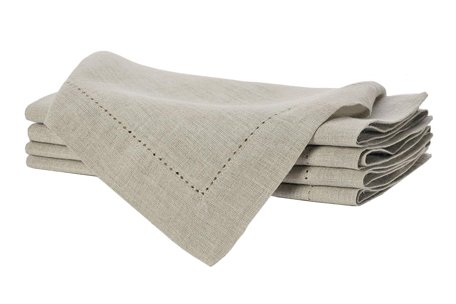 Sweet Needle 100% Pure Linen Napkins with Hemstitch Natural - 50x50 CM | Pack of 4 | European Flax Washable, durable and Reusable. Luxury Dinning for Christmas, New Year, Weddings, Restaurant, Party