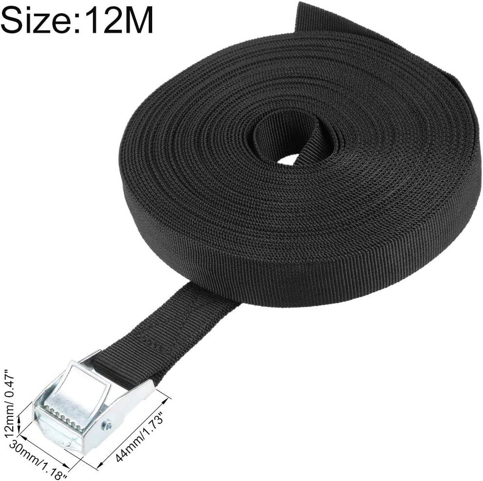 sourcing map Tie Down Strap Cam Buckle Lashing Strap 1" x 39Ft 176lb 80Kg Load Polypropylene for Moving Securing Cargo Black, Pack of 2 - Image 3