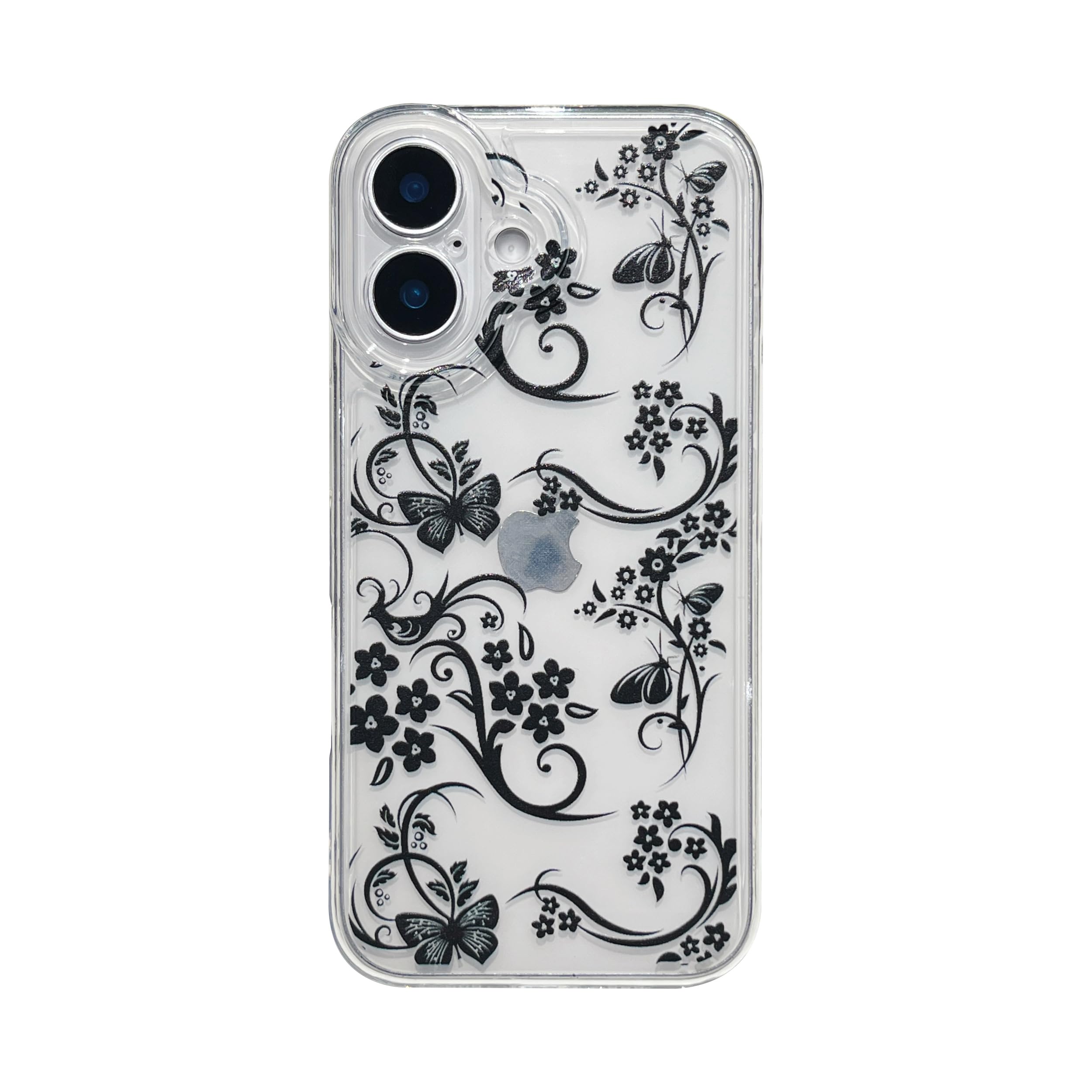 Emylisa Designed for iPhone Case, Retro Black Flower Butterfly Clear Soft Phone Case (Clear,for iPhone 11)