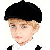 Classic Cotton 8 Panel Newsboy Cap Kids Cabbie Flat Tweed Hat for 5-9 Years Old