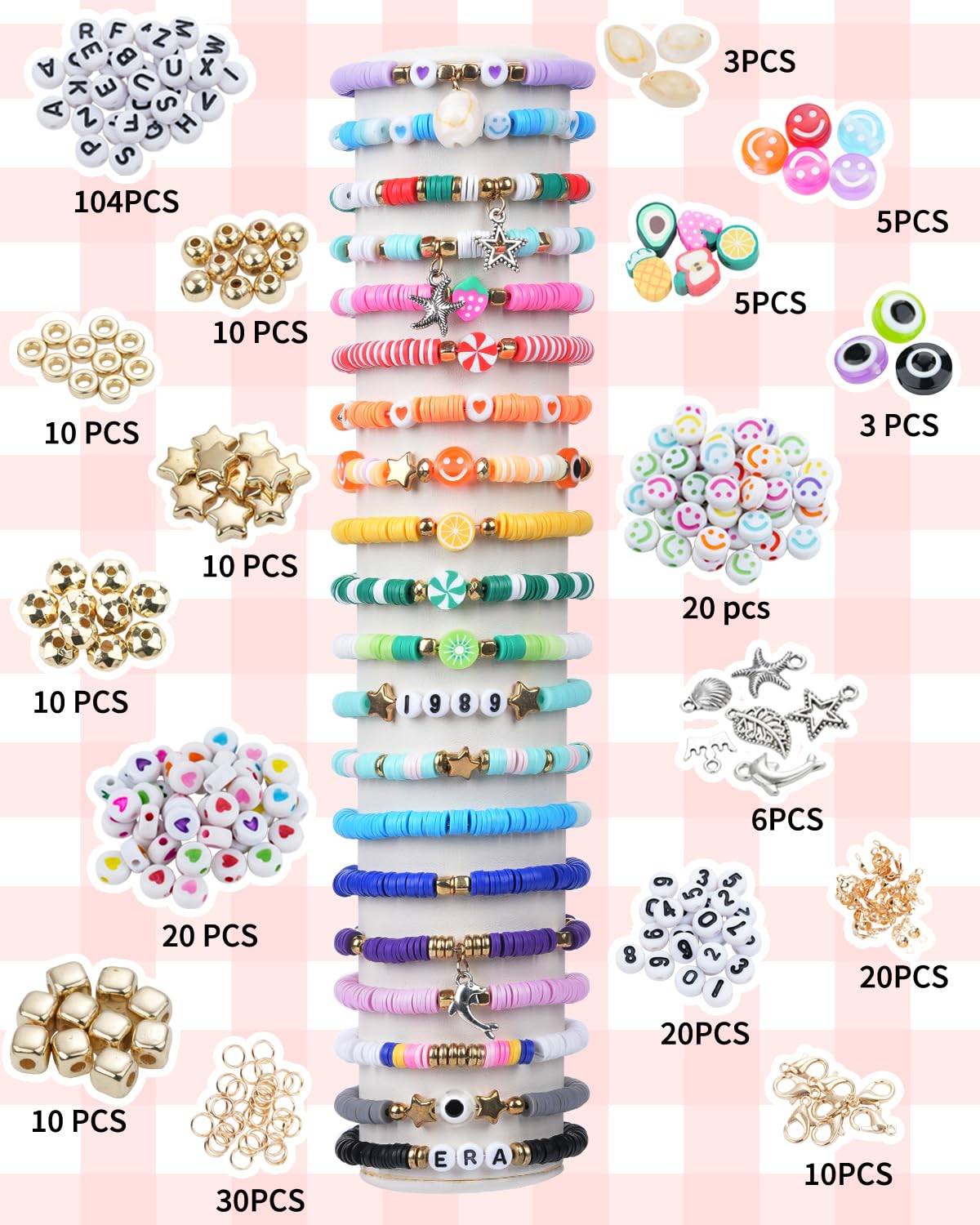 LovelyMoon Bracelet Making Kit 5000 Pcs Clay Beads Flat Preppy Beads for Friendship Jewelry Making Polymer Heishi Beads with Charms Gifts for Teen Girls Crafts for Girls Ages 6 7 8 9 10 11 12